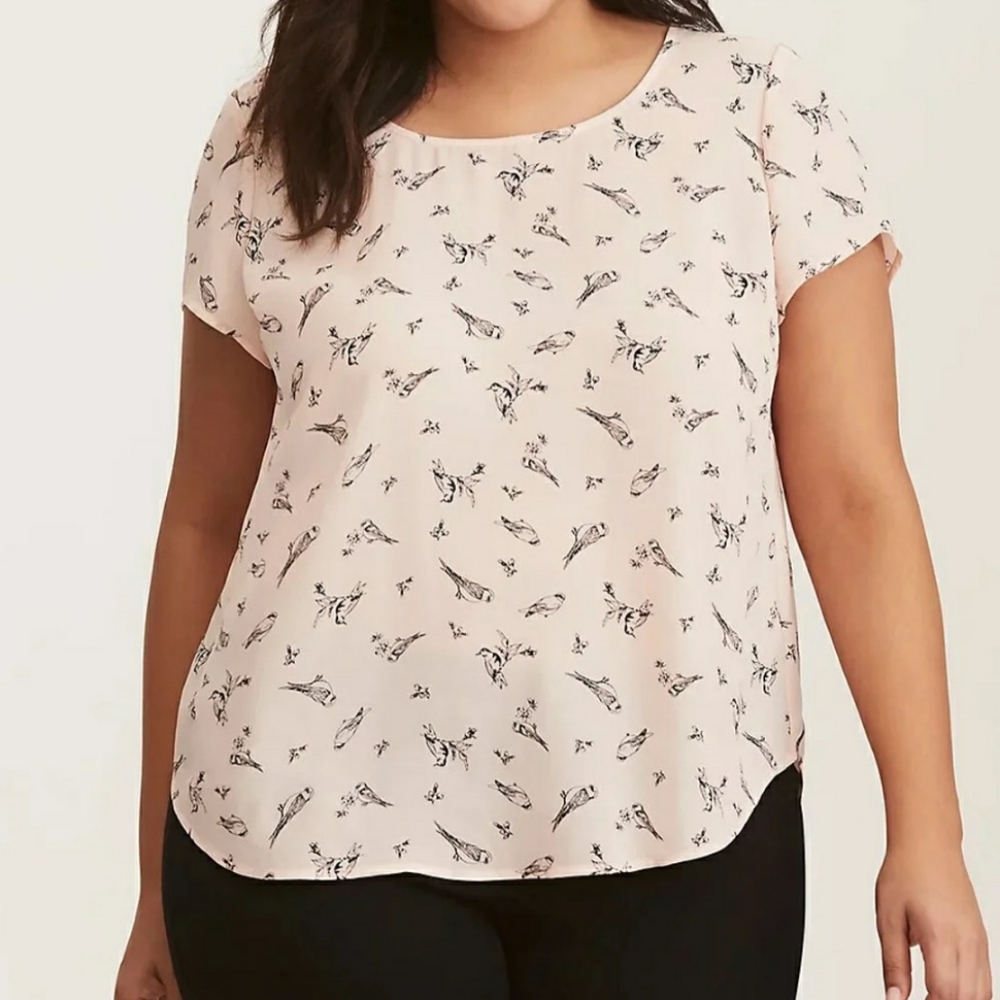 Torrid Abbey Georgette Bow Back Bird Print Blouse Women's Size 10
